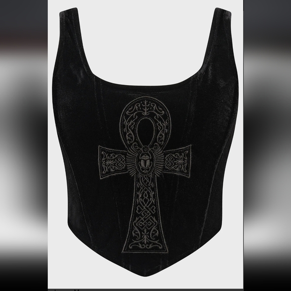 Killstar Tops - Killstar Black Crop Top with Silver Ankh Design